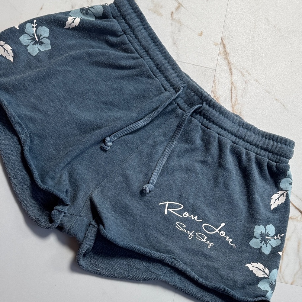 Ron Jon Surf Shop Hawaiian Flower Sweat Shorts Sz S Spellout Comfy Loungewear